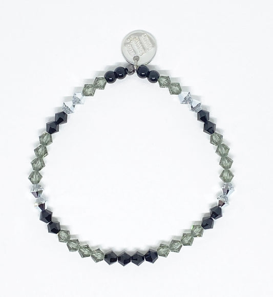 Swarovski Crystal Bicone Beaded Accent Stretch Bracelet Black Smoke - with Jet, Black Diamond, and Silver Crystals