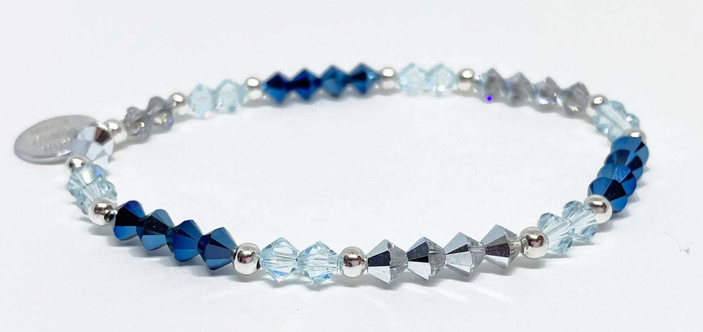 Swarovski Crystal Bracelet in Metallic Blue - with Light Azore and Comet Argent Silver Swarovski Crystals