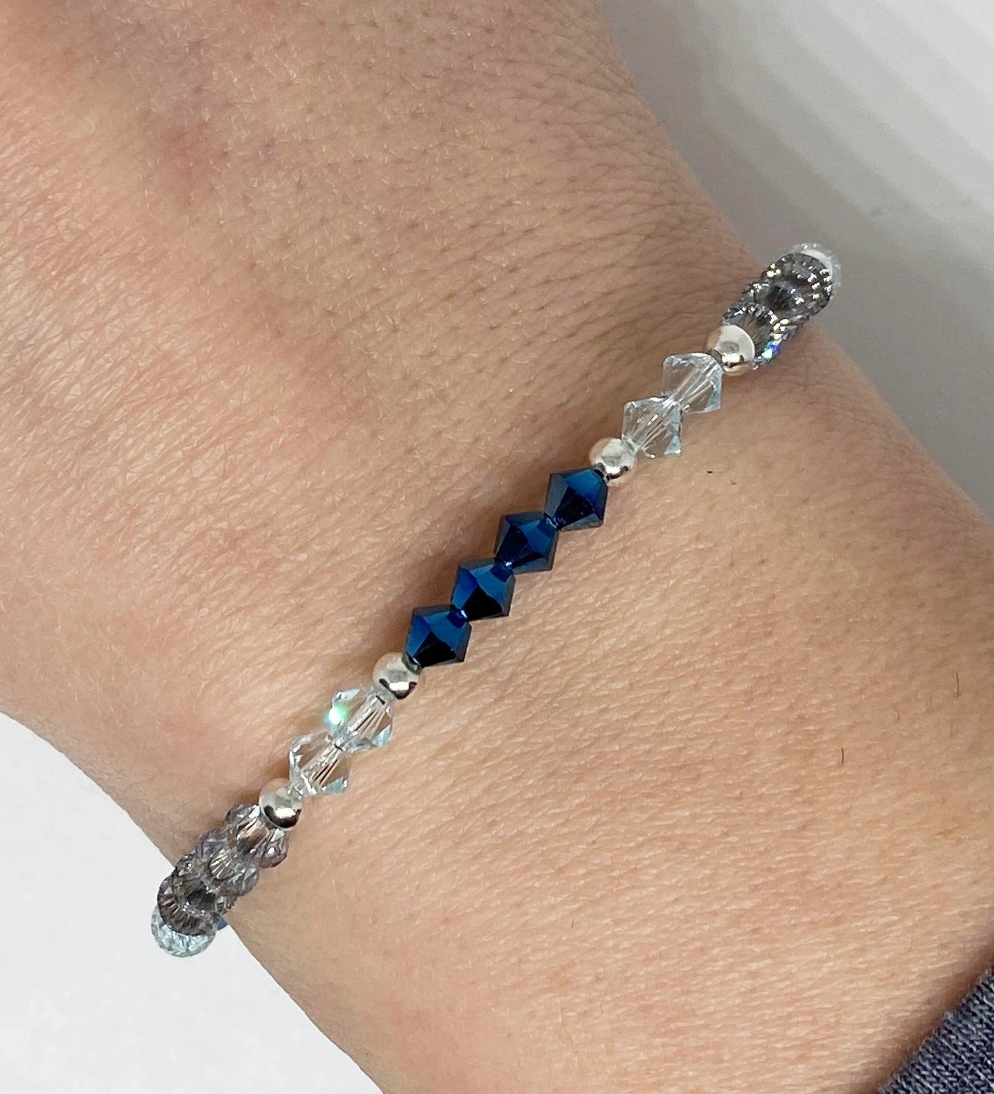 Swarovski Crystal Bracelet in Metallic Blue - with Light Azore and Comet Argent Silver Swarovski Crystals