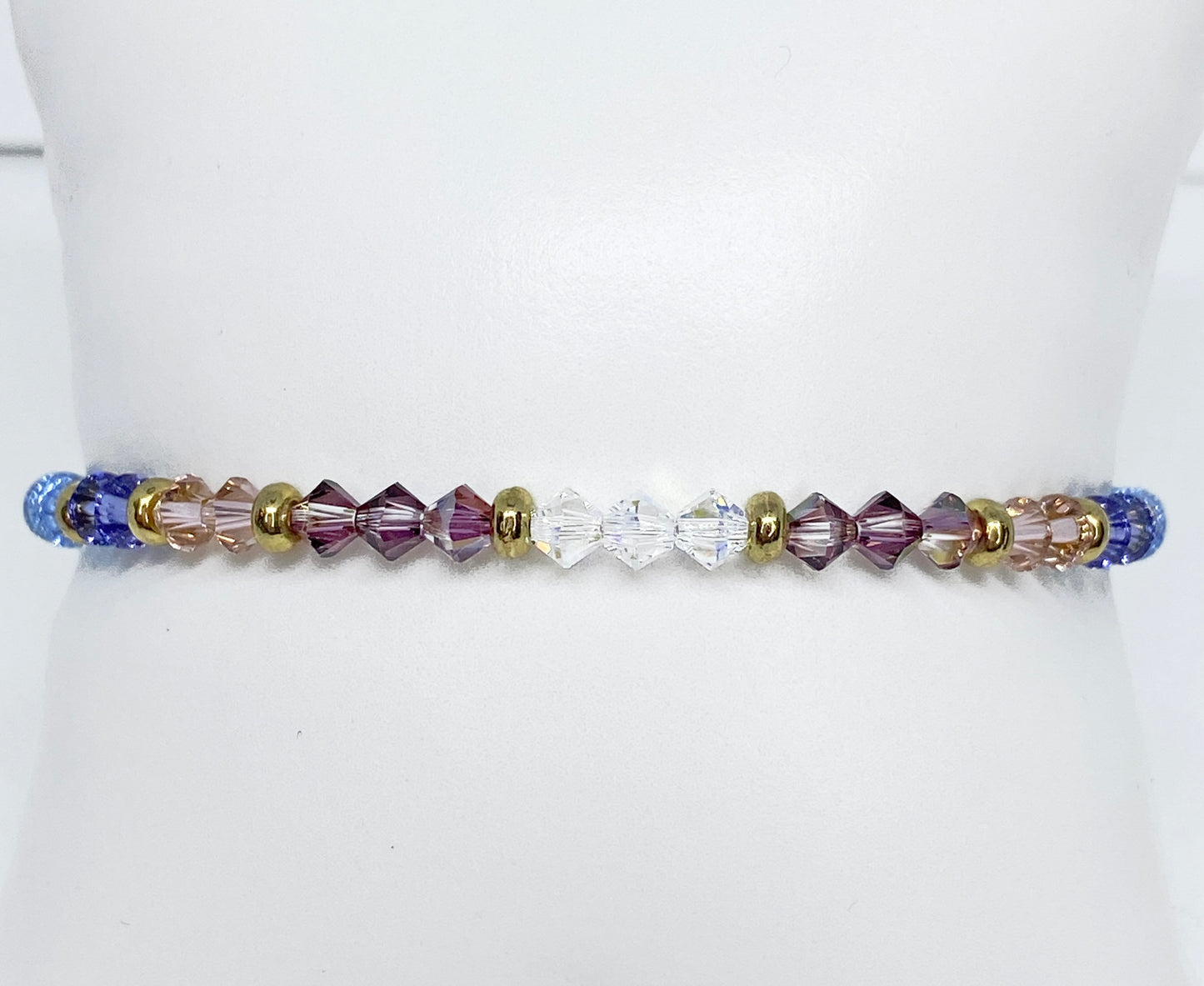 Swarovski Crystal Bracelet in Pastel Tones - featuring Tanzanite, Light Sapphire, Vintage Rose, and Lilac Shadow