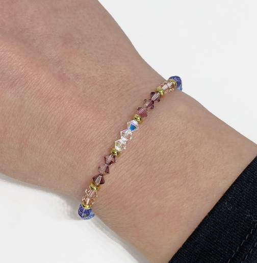 Swarovski Crystal Bracelet in Pastel Tones - featuring Tanzanite, Light Sapphire, Vintage Rose, and Lilac Shadow