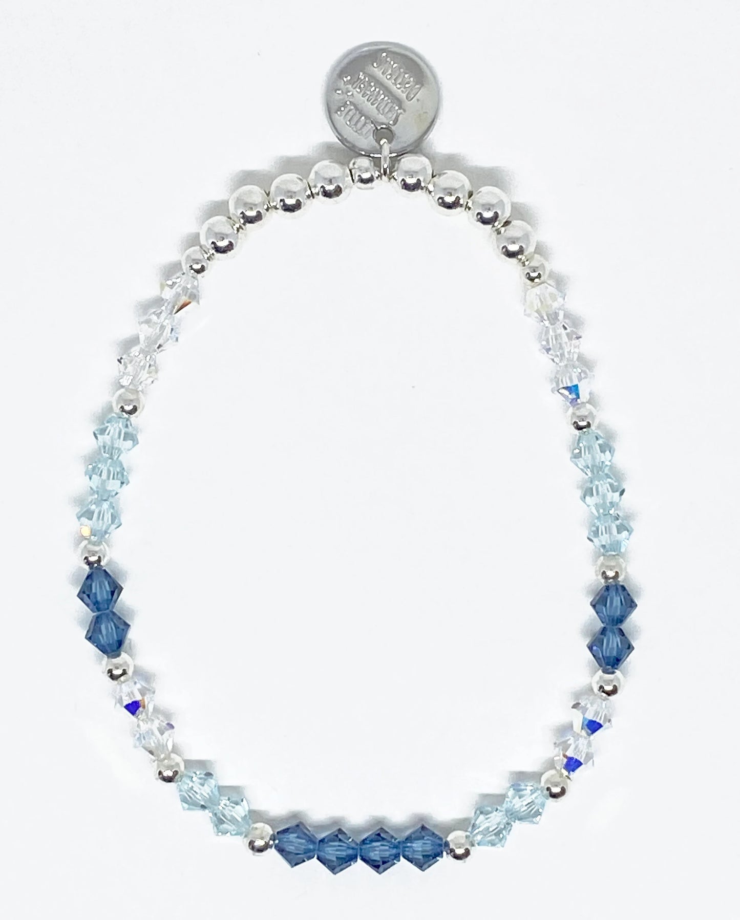 Swarovski Crystal Stretch Beaded Accent Bracelet in Denim Blue and Silver Bead Crystals
