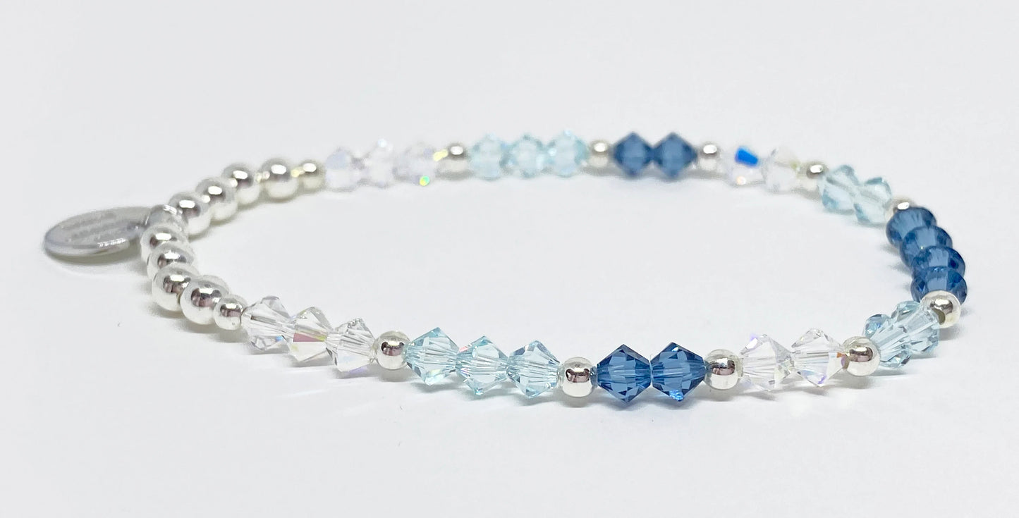 Swarovski Crystal Stretch Beaded Accent Bracelet in Denim Blue and Silver Bead Crystals
