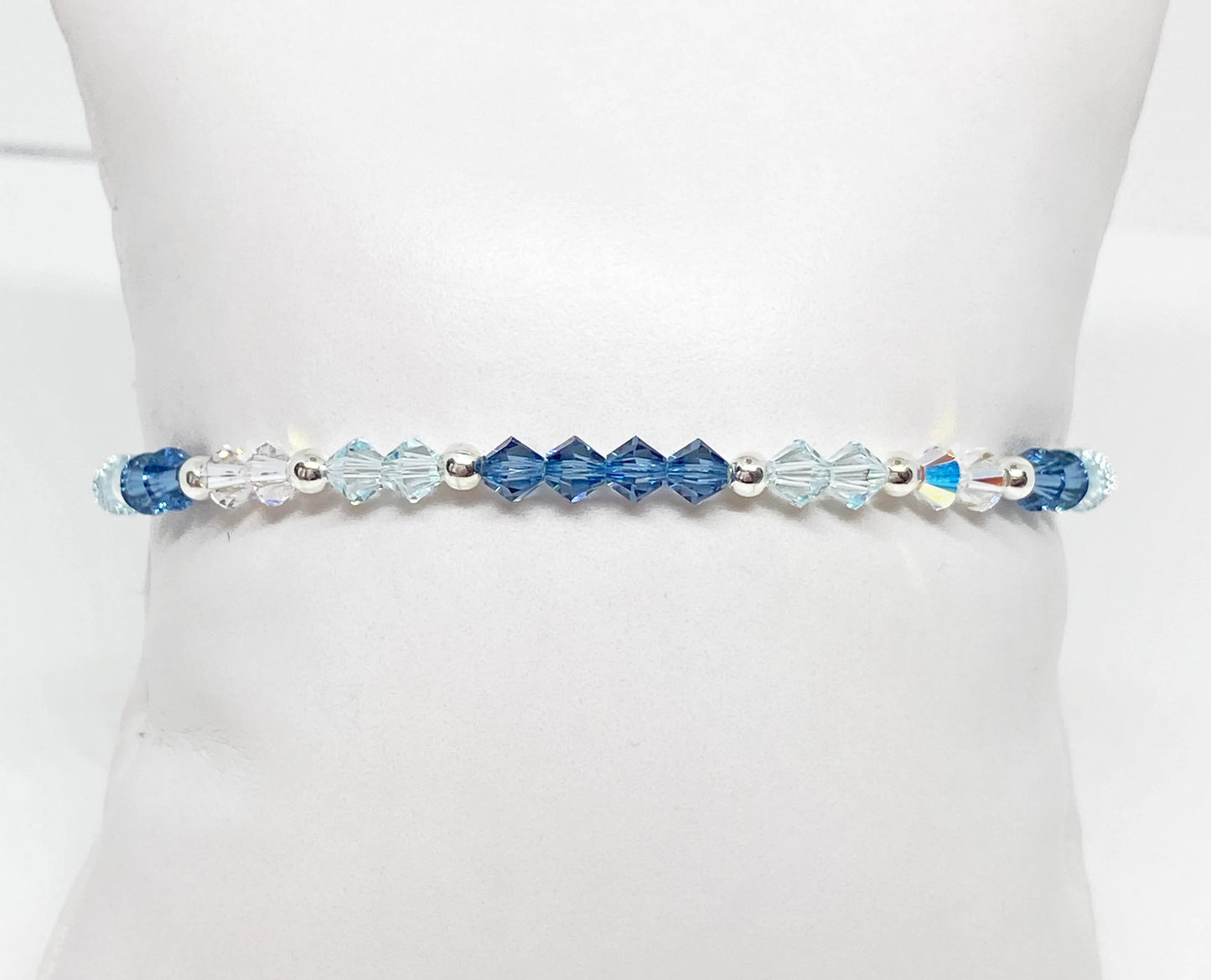 Swarovski Crystal Stretch Beaded Accent Bracelet in Denim Blue and Silver Bead Crystals