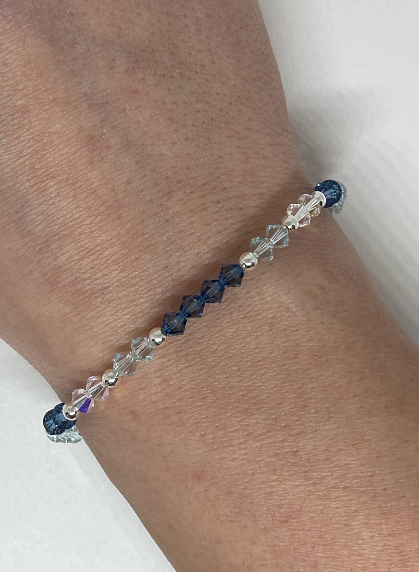 Swarovski Crystal Stretch Beaded Accent Bracelet in Denim Blue and Silver Bead Crystals