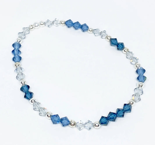 Swarovski Crystal Bicone Beaded Stretch Accent Bracelet in Denim Blue, Montana, and Shadow Crystal
