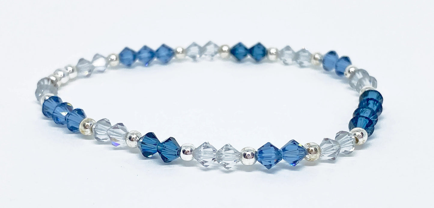 Swarovski Crystal Bicone Beaded Stretch Accent Bracelet in Denim Blue, Montana, and Shadow Crystal