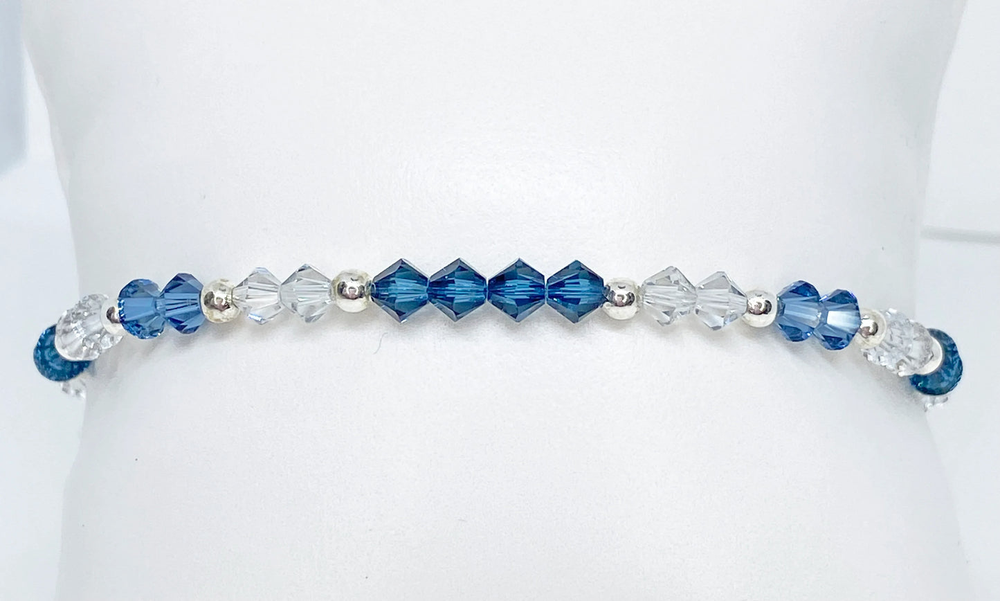 Swarovski Crystal Bicone Beaded Stretch Accent Bracelet in Denim Blue, Montana, and Shadow Crystal