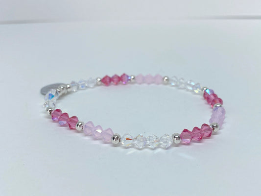 Swarovski Crystal Bead Stretch Beaded Bracelet in Pink Lady - with Rose Shimmer, Rose Water Opal and Clear AB Swarovski Crystals