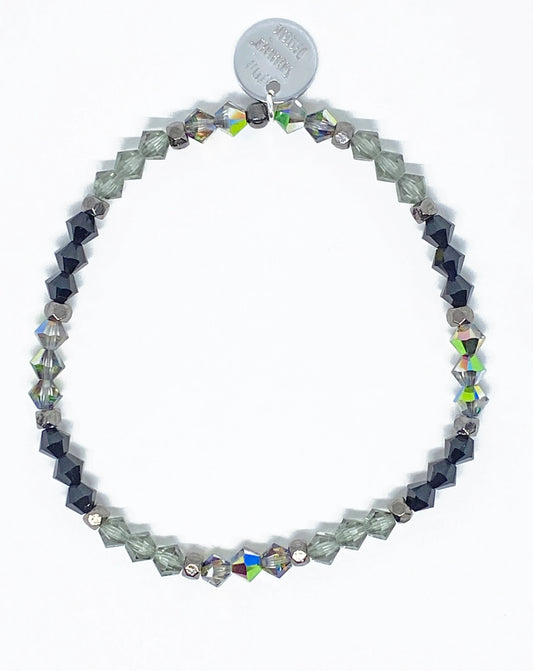 Swarovski Crystal Beaded Stretch Accent Bracelet in Jet Black, Black Diamond, and Vitrail Crystals