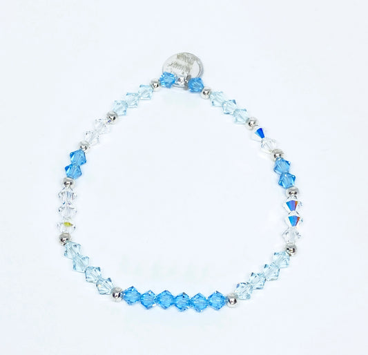 Swarovski Crystal Beaded Accent Bracelet in Aquamarine - with Light Azore and Crystal AB Swarovski Crystals