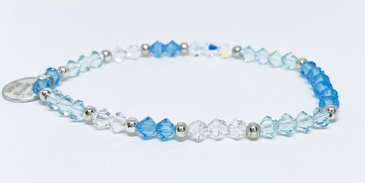 Swarovski Crystal Beaded Accent Bracelet in Aquamarine - with Light Azore and Crystal AB Swarovski Crystals