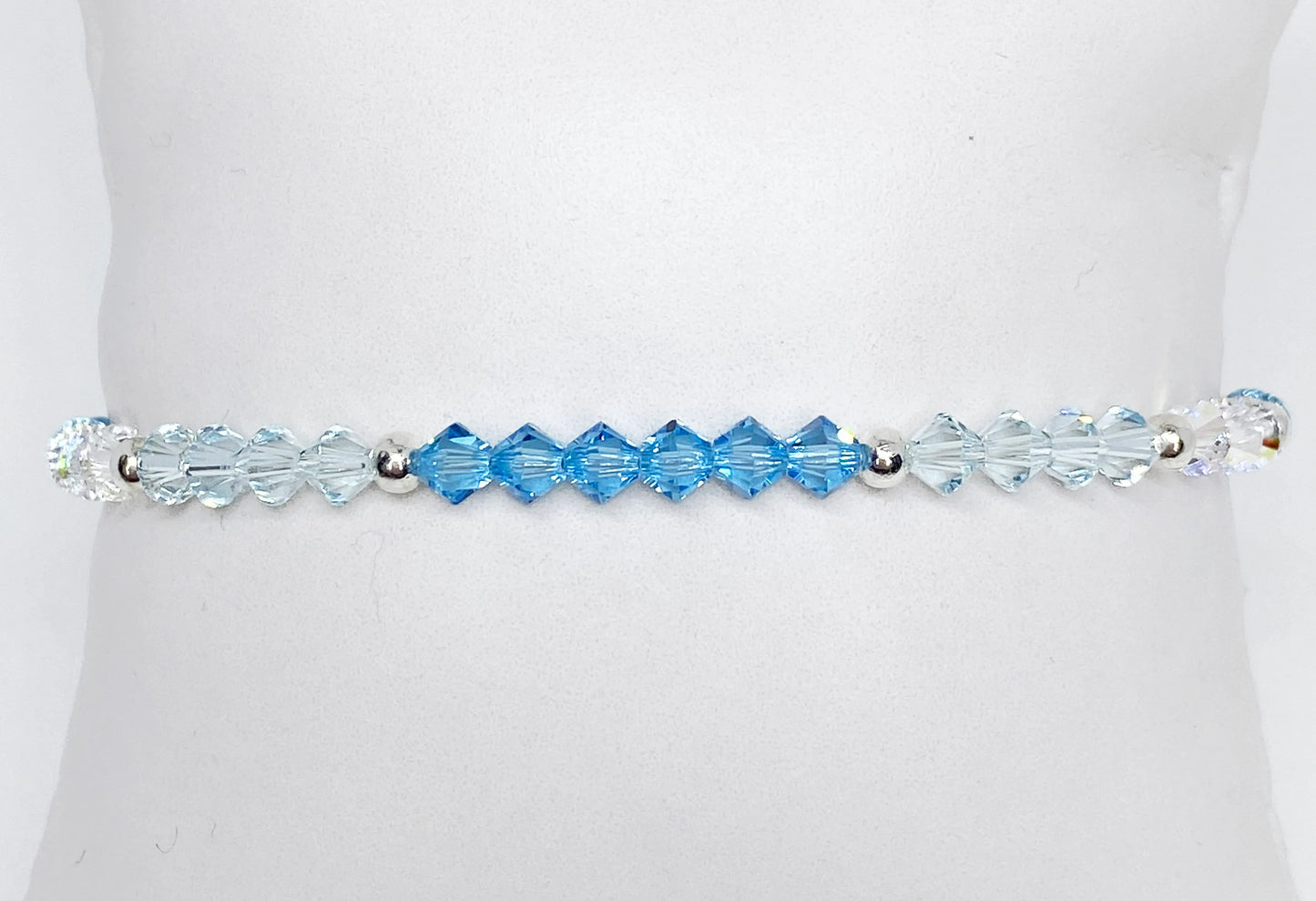 Swarovski Crystal Beaded Accent Bracelet in Aquamarine - with Light Azore and Crystal AB Swarovski Crystals