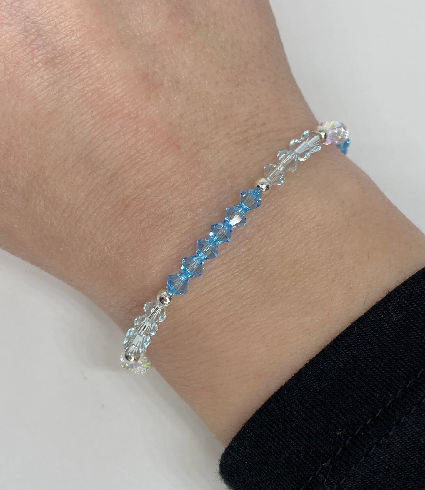 Swarovski Crystal Beaded Accent Bracelet in Aquamarine - with Light Azore and Crystal AB Swarovski Crystals
