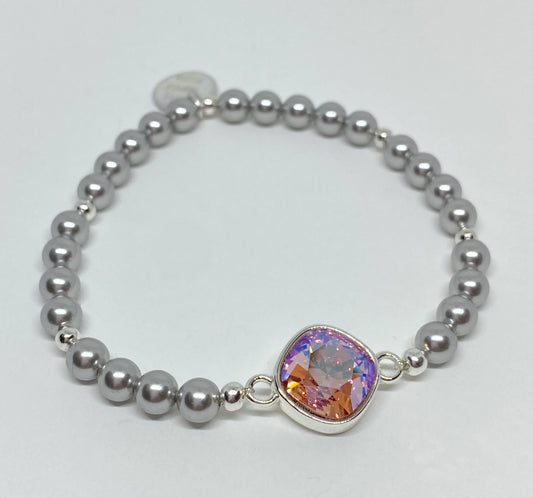 Swarovski Crystal and Pearl Bracelet in Light Rose Shimmer and Light Gray