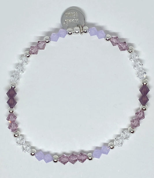 Swarovski Crystal Beaded Stretch Accent Bracelet in Light Amethyst - with Violet and Cyclamen Opal