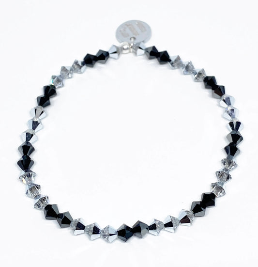 Swarovski Crystal Stretch Bracelet in Jet Hematite and Comet Argent