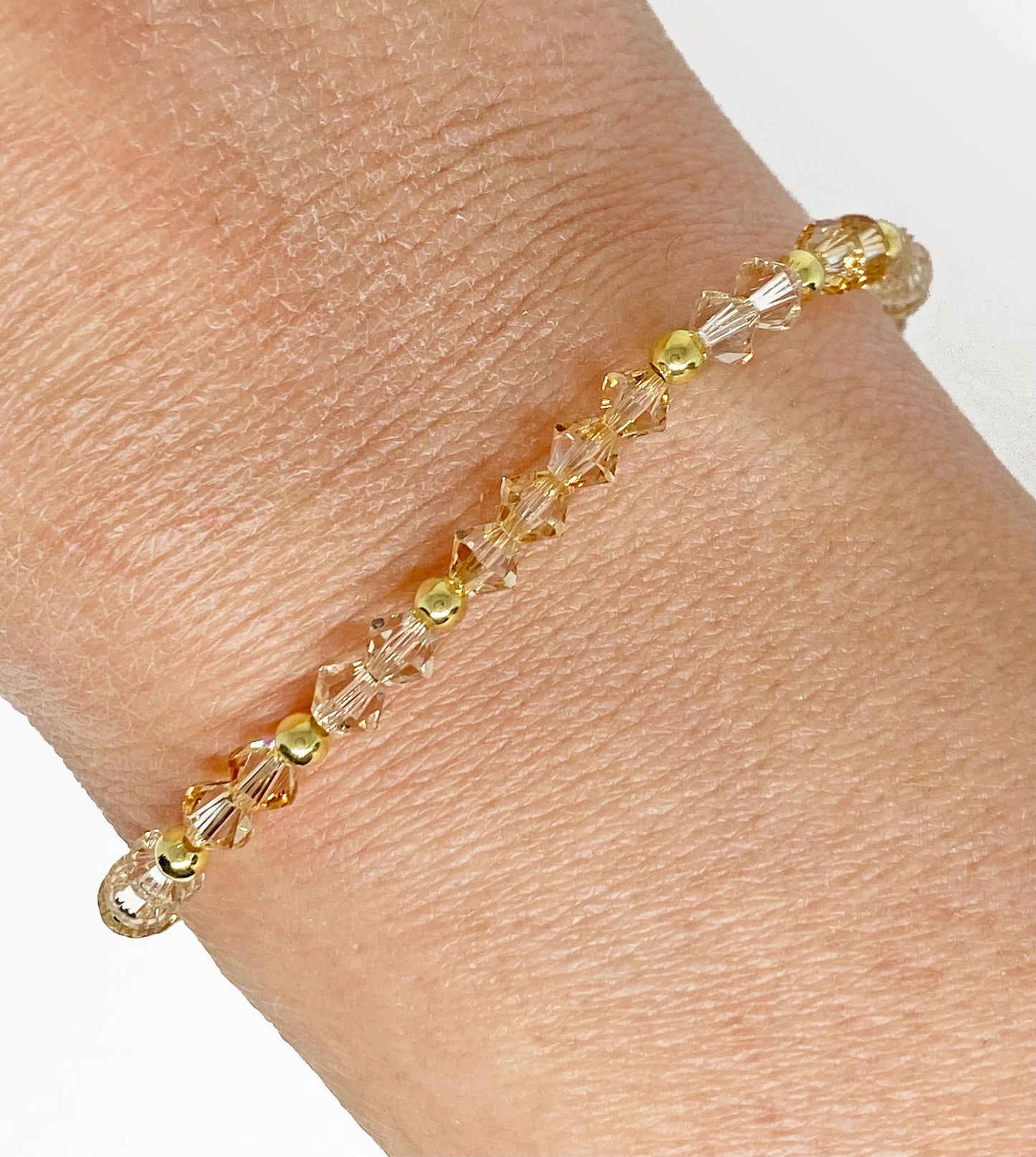 Swarovski Crystal Beaded Accent Bracelet in Light Golden - with Light Silk and Crystal Golden Shadow Swarovski Crystals