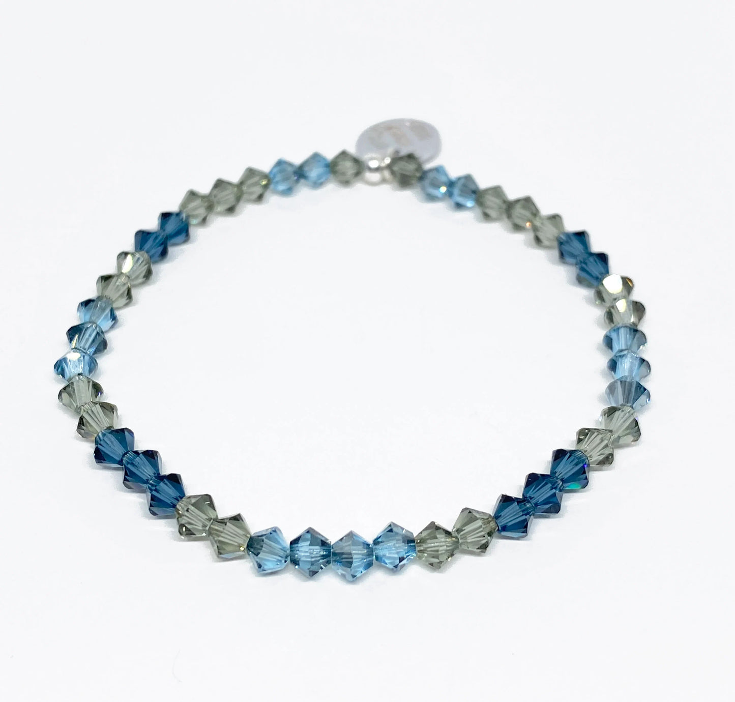 Swarovski Crystal Beaded Bracelet in Aquamarine Satin - with Montana Blue and Black Diamond Swarovski Crystals