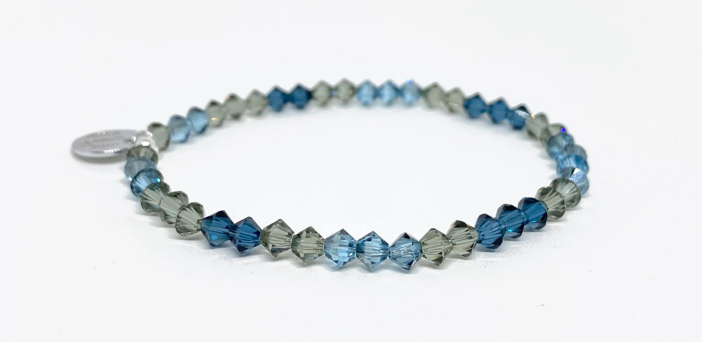 Swarovski Crystal Beaded Bracelet in Aquamarine Satin - with Montana Blue and Black Diamond Swarovski Crystals