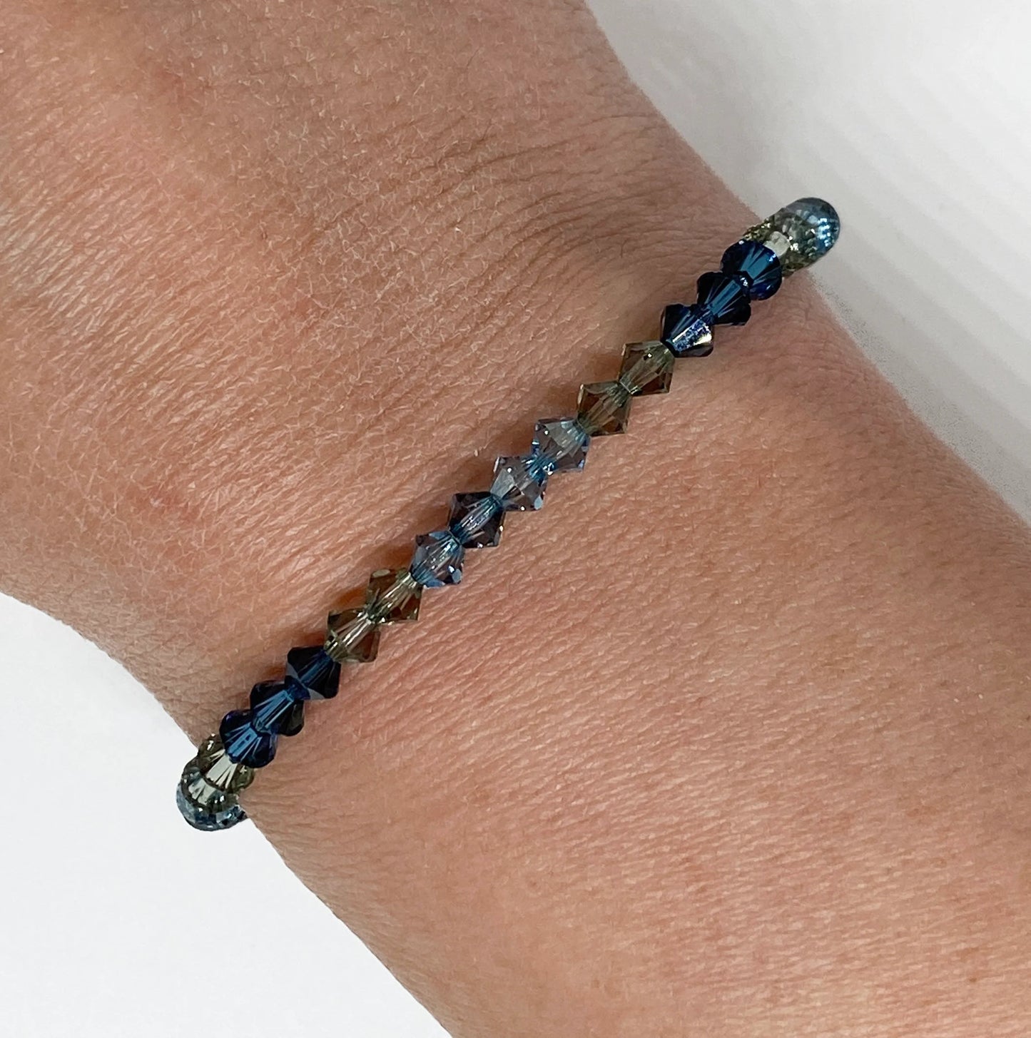 Swarovski Crystal Beaded Bracelet in Aquamarine Satin - with Montana Blue and Black Diamond Swarovski Crystals