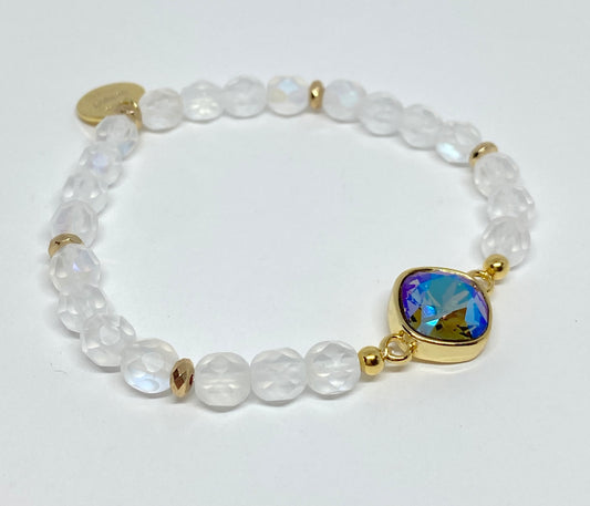 Swarovski Crystal 10mm Cushion Bracelet in Black Diamond Shimmer and Matte Opal