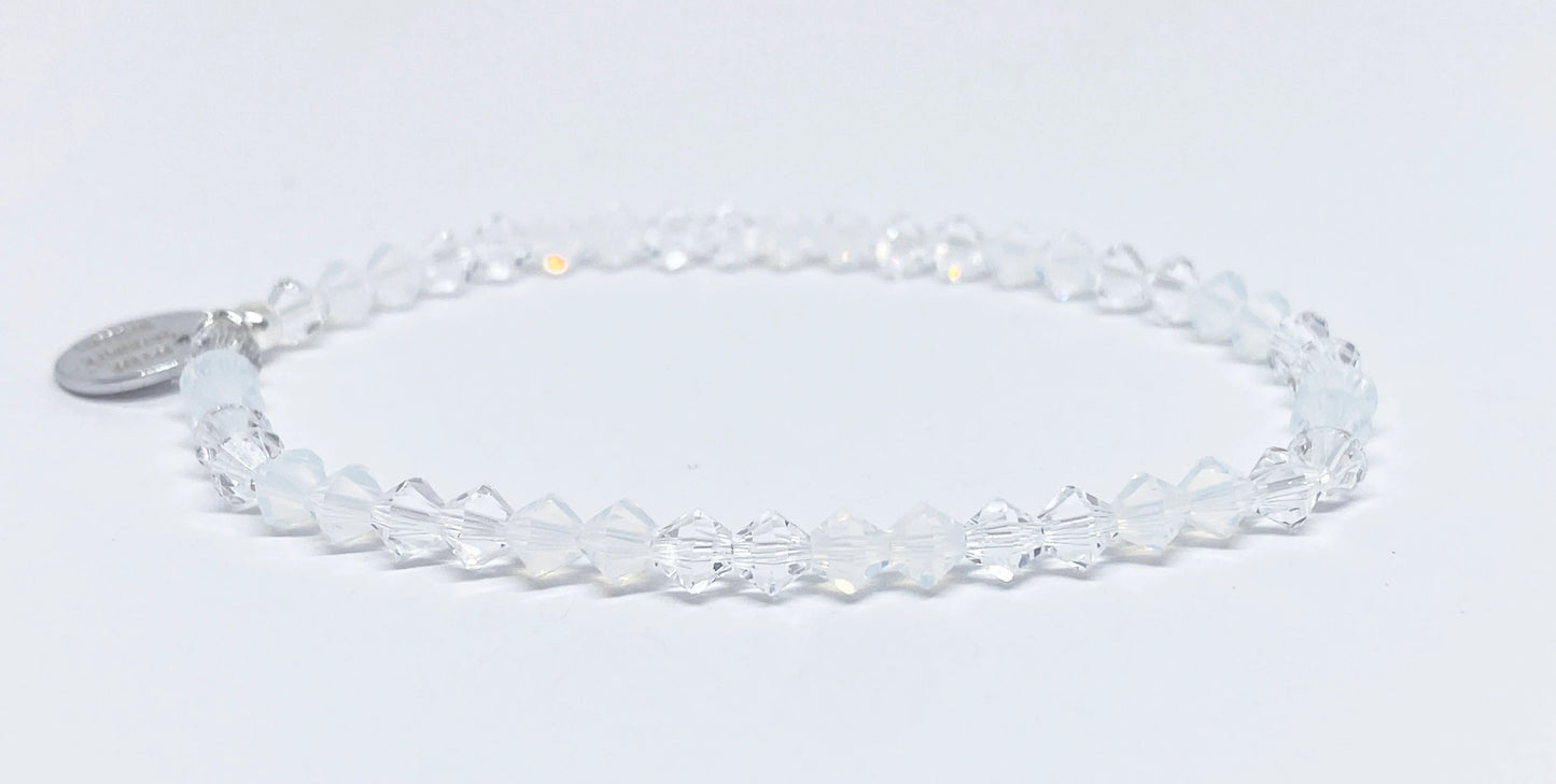 Swarovski Crystal Stretch Accent Bracelet in Crystal Opal - with White Opal and Clear Swarovski Crystals