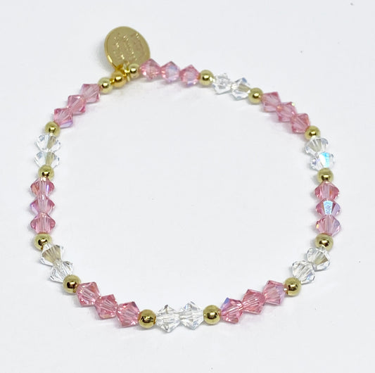 Swarovski Crystal Bracelet in Light Rose Shimmer and Crystal Moonlight with Gold Accents