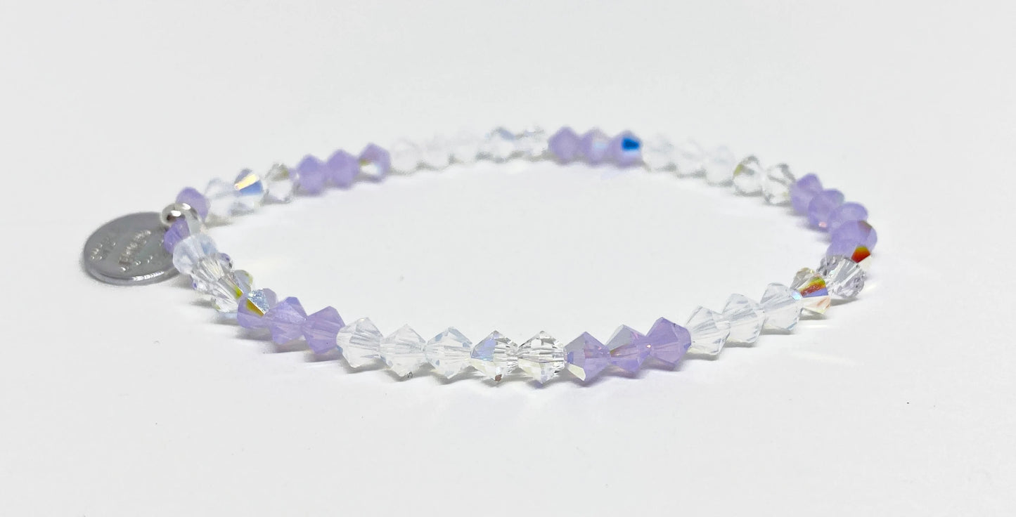 Swarovski Crystal Stretch Accent Bracelet in Violet AB - with Violet Opal, White Opal, and Crystal Shimmer Swarovski Crystals