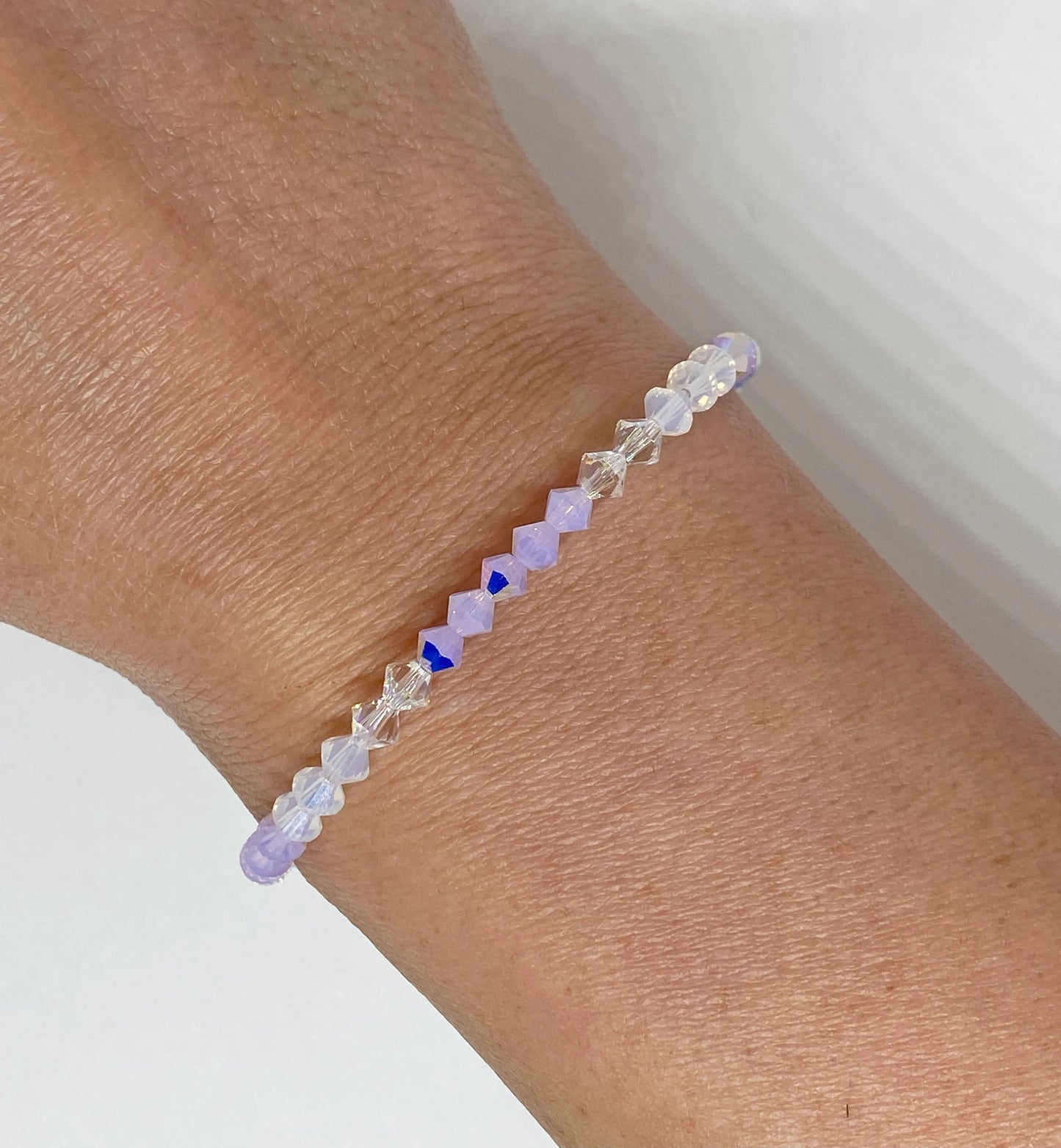 Swarovski Crystal Stretch Accent Bracelet in Violet AB - with Violet Opal, White Opal, and Crystal Shimmer Swarovski Crystals
