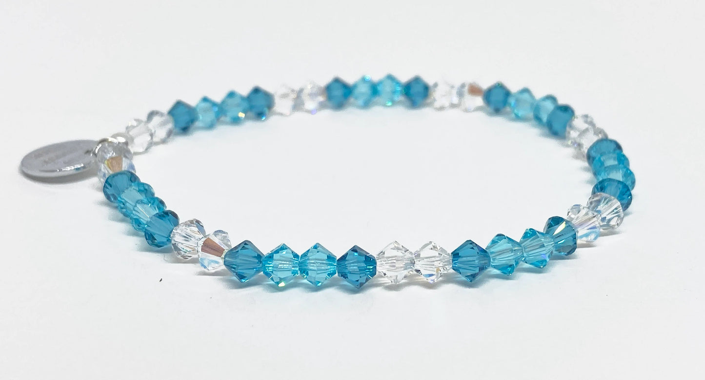 Swarovski Crystal Stretch Accent Bracelet in Aquamarine - with Indicolite, Aquamarine, and Crystal Shimmer Swarovski Crystals