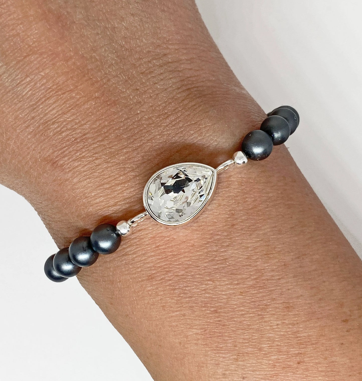 Swarovski Crystal Bracelet with 14x10mm Pear Shaped Cushion Crystal in Clear