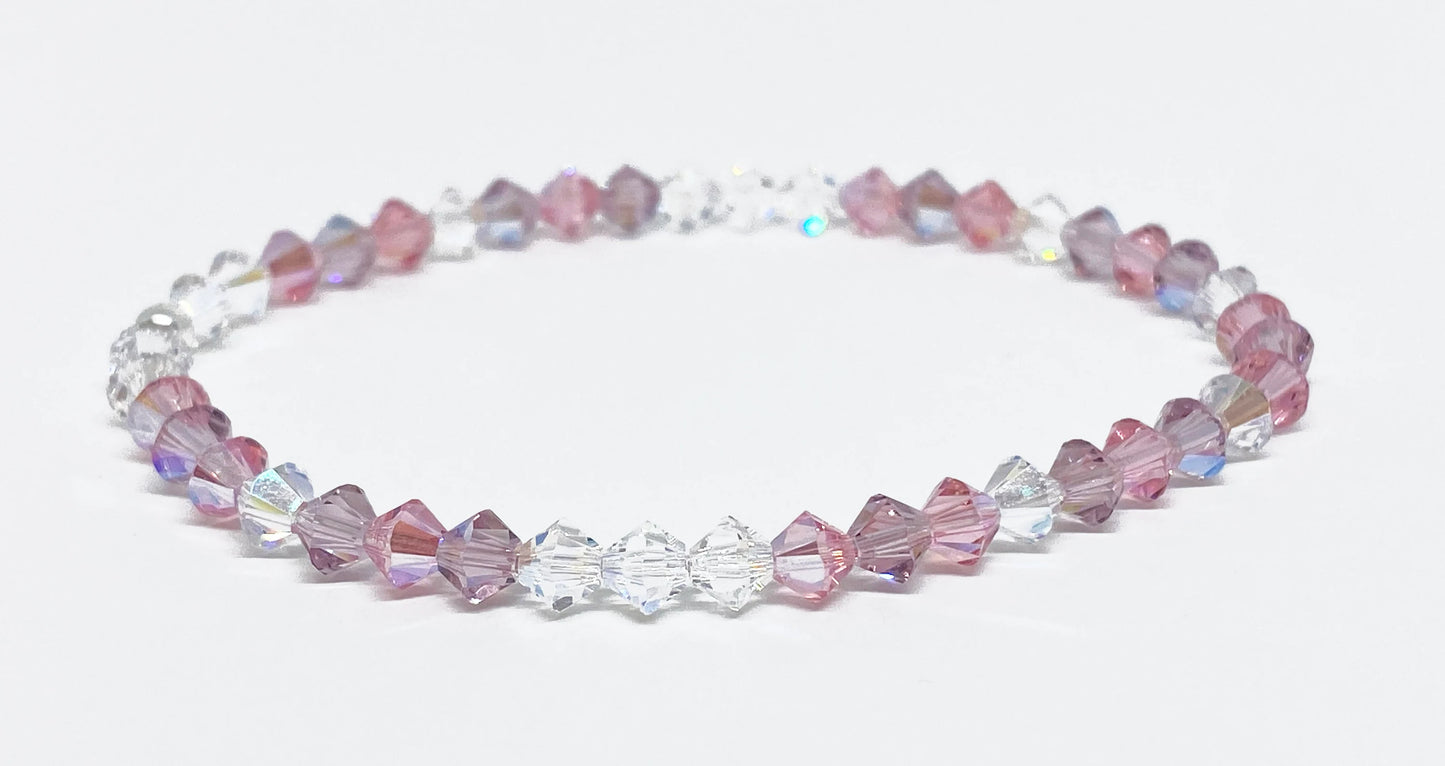 Swarovski Crystal Beaded Bracelet in Shimmer Pastel - with Light Rose Shimmer and Light Amethyst Shimmer