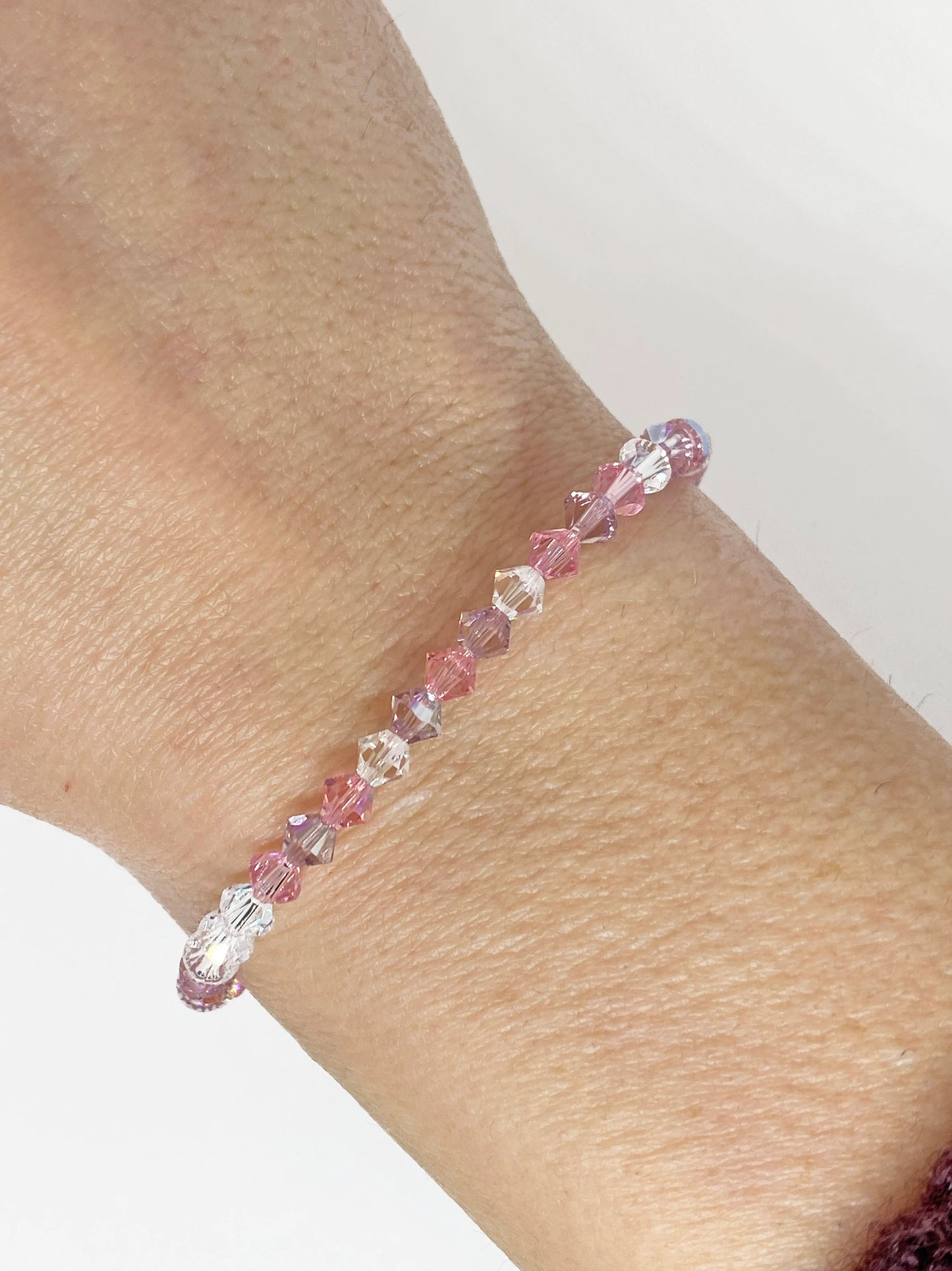Swarovski Crystal Beaded Bracelet in Shimmer Pastel - with Light Rose Shimmer and Light Amethyst Shimmer