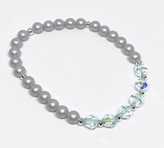 Swarovski Round Crystal and Pearl Bracelet in Lt Azore AB and Iridescent Dove Gray