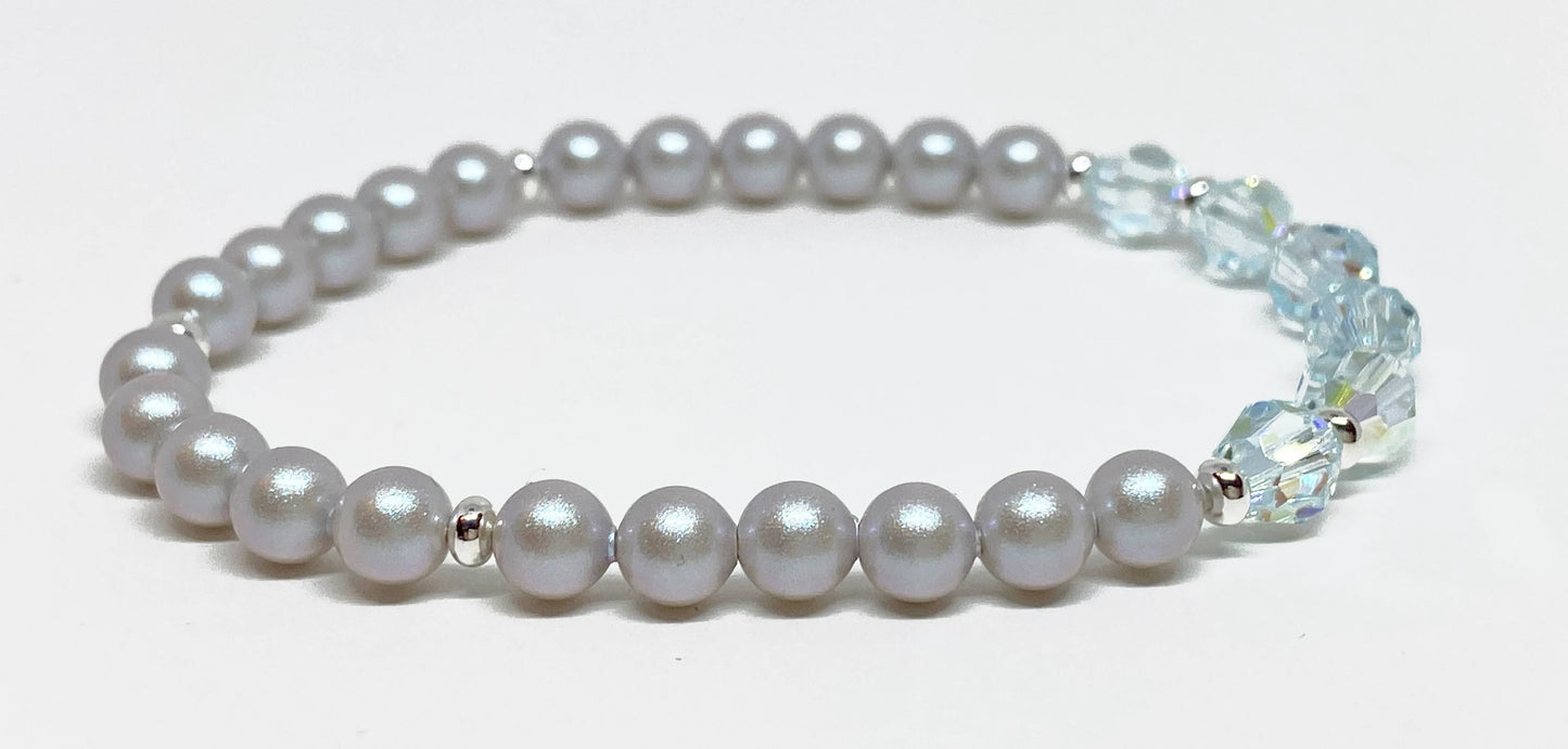 Swarovski Round Crystal and Pearl Bracelet in Lt Azore AB and Iridescent Dove Gray