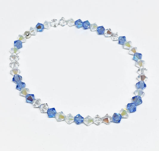 Swarovski Crystal Stretch Bracelet in Light Sapphire Shimmer, White Opal, and Crystal Shimmer