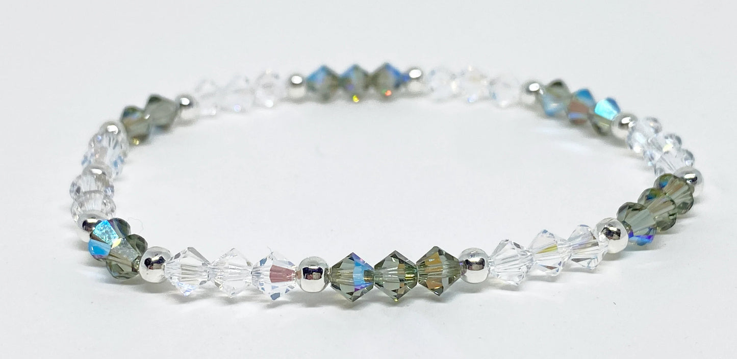 Swarovski Crystal Stretch Accent Bracelet in Gray Shimmer - with Black Diamond and Crystal Shimmer Swarovski Crystals