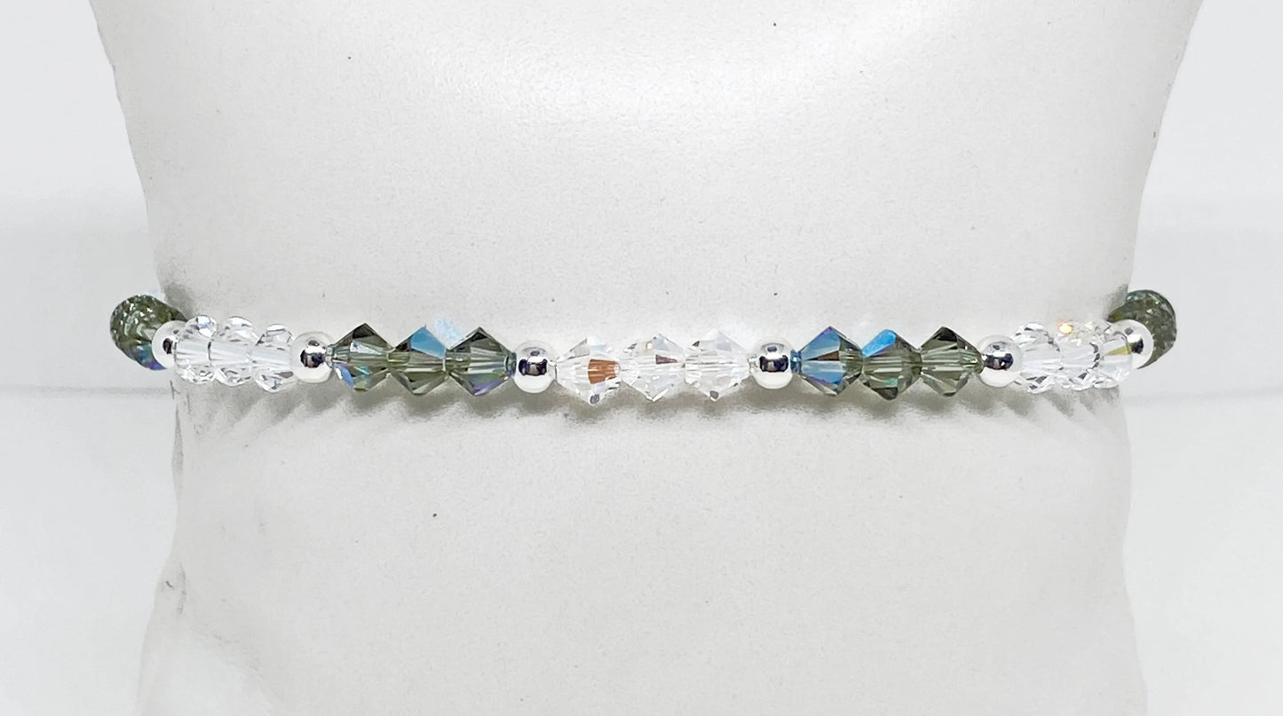 Swarovski Crystal Stretch Accent Bracelet in Gray Shimmer - with Black Diamond and Crystal Shimmer Swarovski Crystals