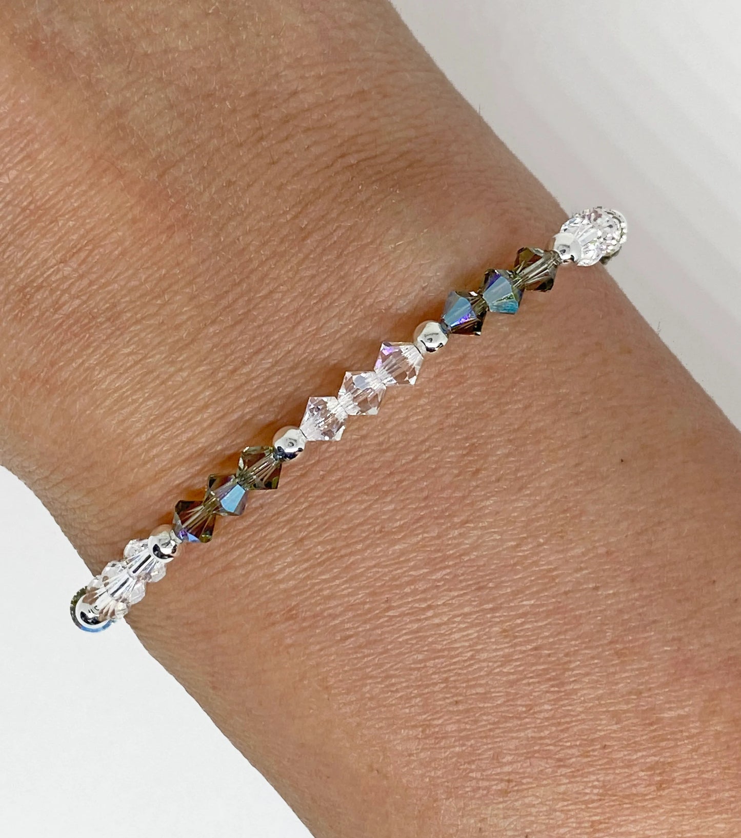 Swarovski Crystal Stretch Accent Bracelet in Gray Shimmer - with Black Diamond and Crystal Shimmer Swarovski Crystals