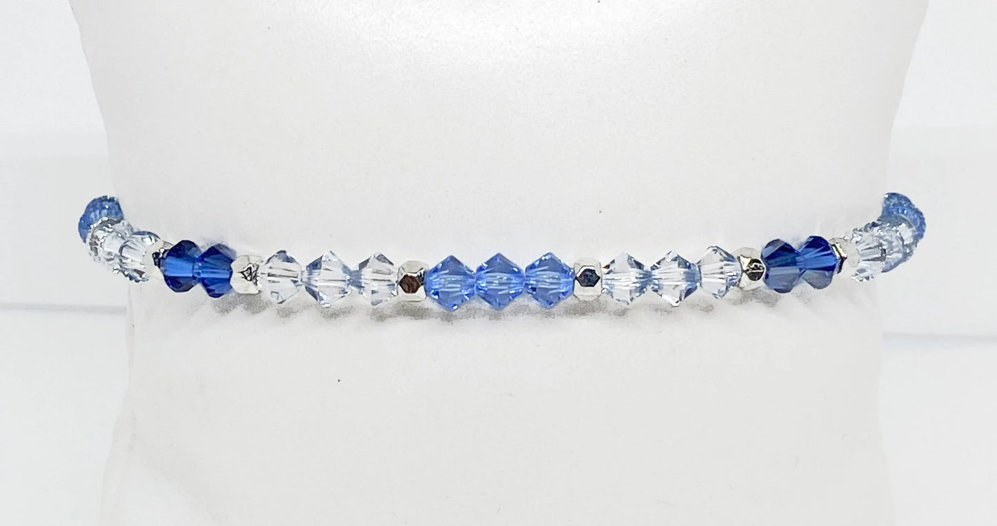 Swarovski Crystal Stretch Accent Bracelet in Blue Satin - with Sapphire and Blue Shade Swarovski Crystals