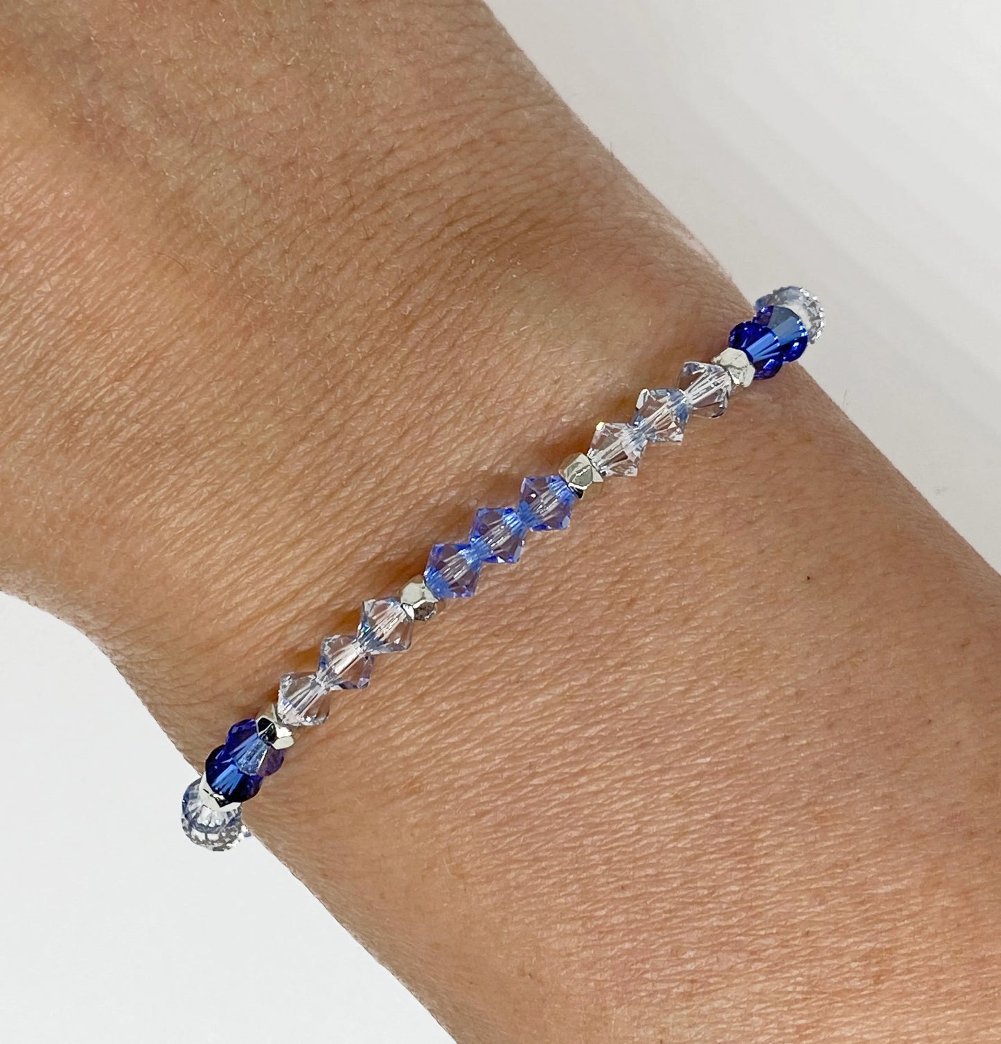 Swarovski Crystal Stretch Accent Bracelet in Blue Satin - with Sapphire and Blue Shade Swarovski Crystals