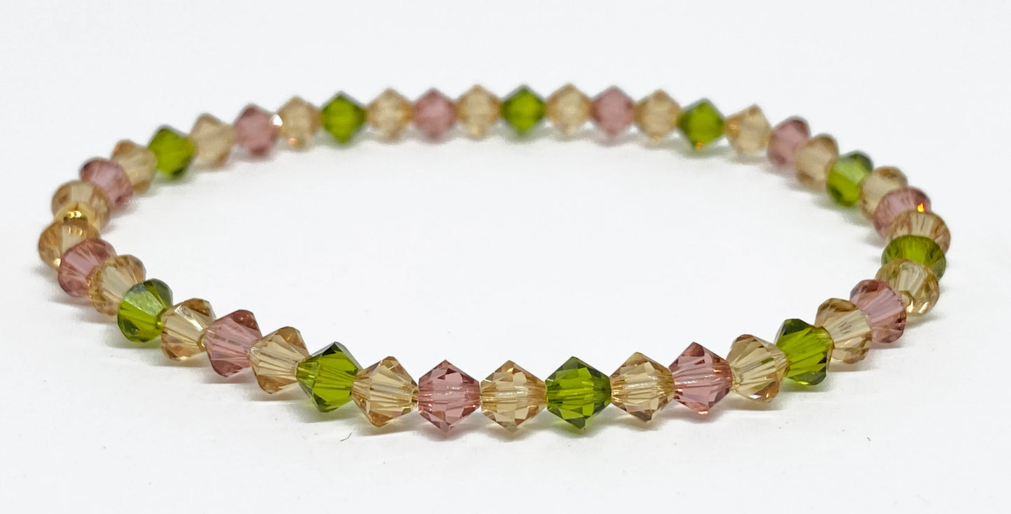 Swarovski Crystal Stretch Accent Bracelet in Dusty Rose - with Topaz and Olive Swarovski Crystals