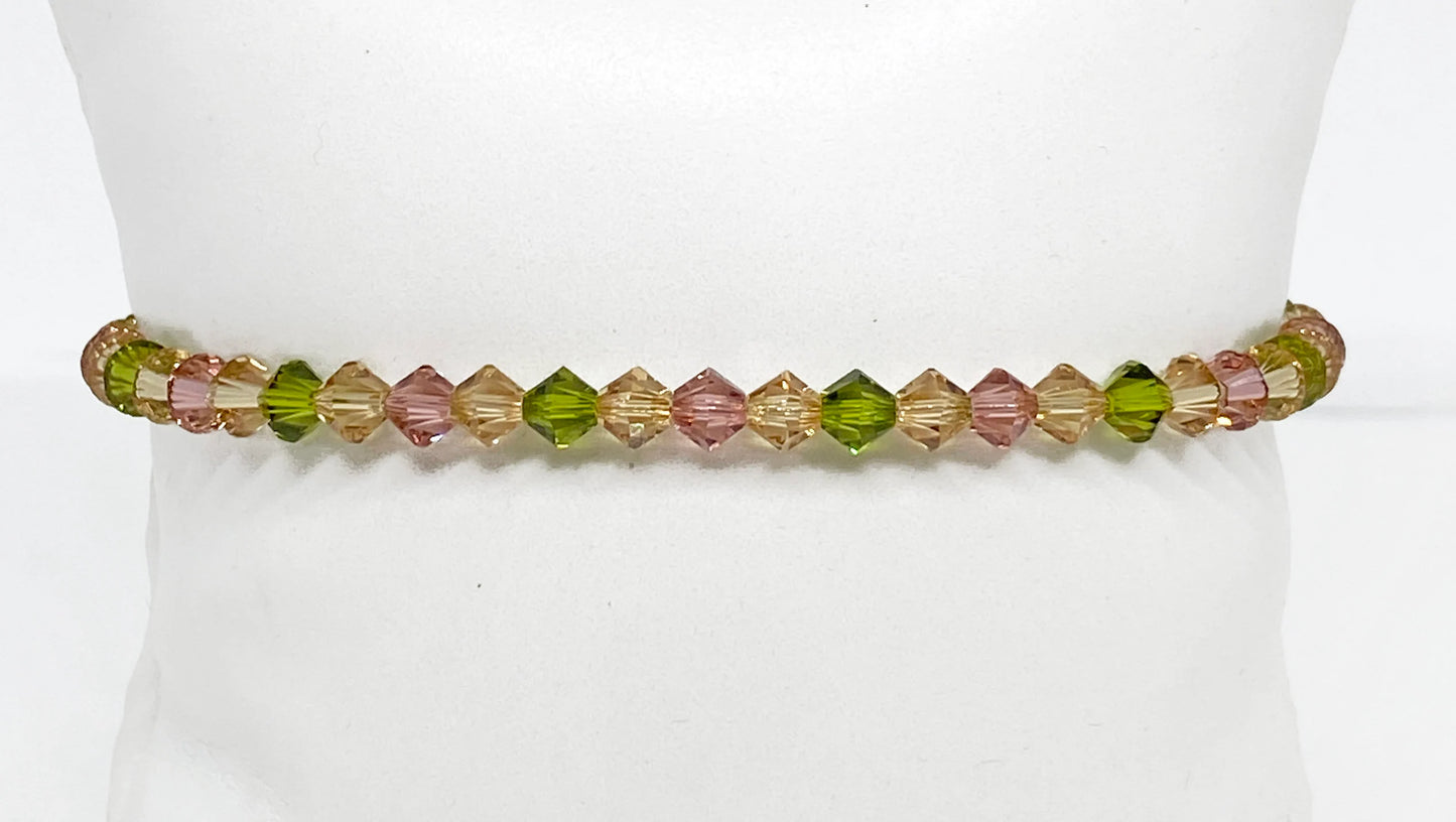 Swarovski Crystal Stretch Accent Bracelet in Dusty Rose - with Topaz and Olive Swarovski Crystals