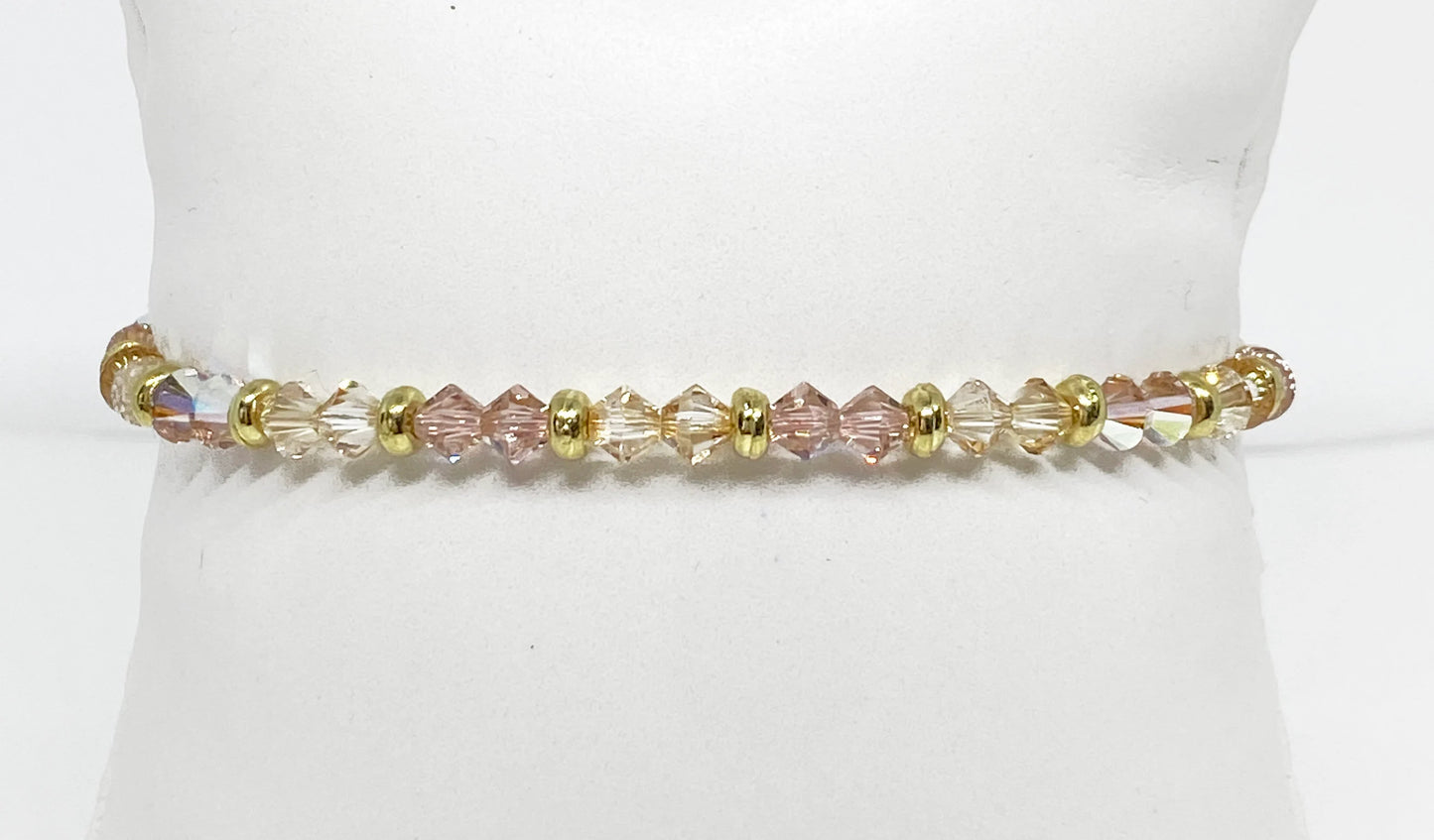 Swarovski Crystal Stretch Accent Bracelet in Vintage Rose AB and Gold