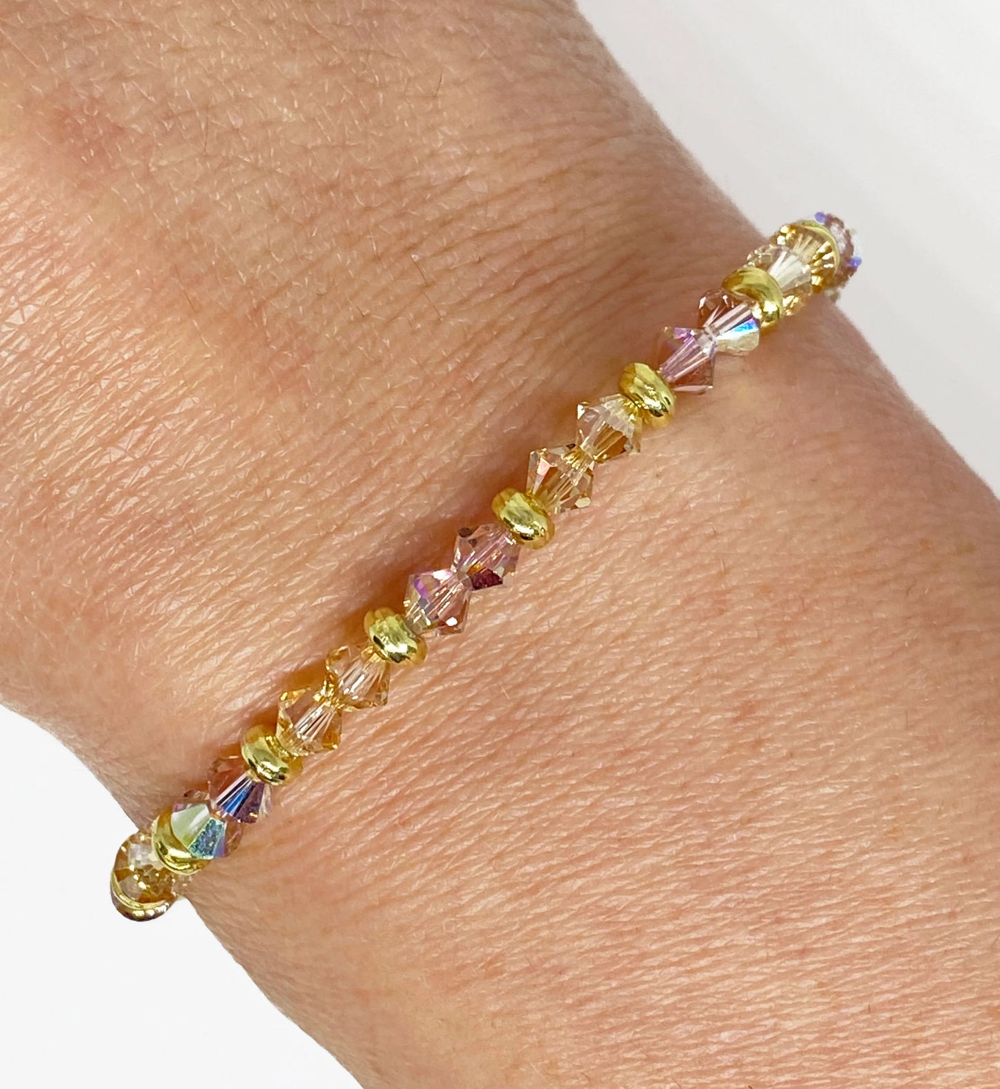 Swarovski Crystal Stretch Accent Bracelet in Vintage Rose AB and Gold