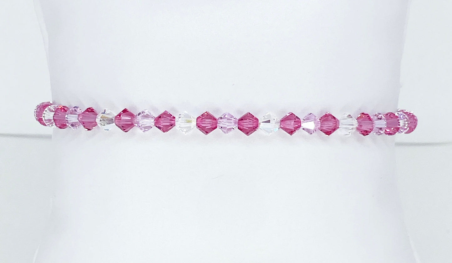 Swarovski Crystal Stretch Accent Bracelet in Pink Paradise - with Rose, Rosaline, and Clear Swarovski Crystals