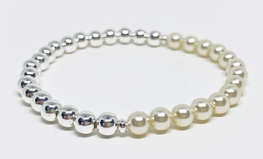 Swarovski Pearl Accent Bead Bracelet in Cream and Silver