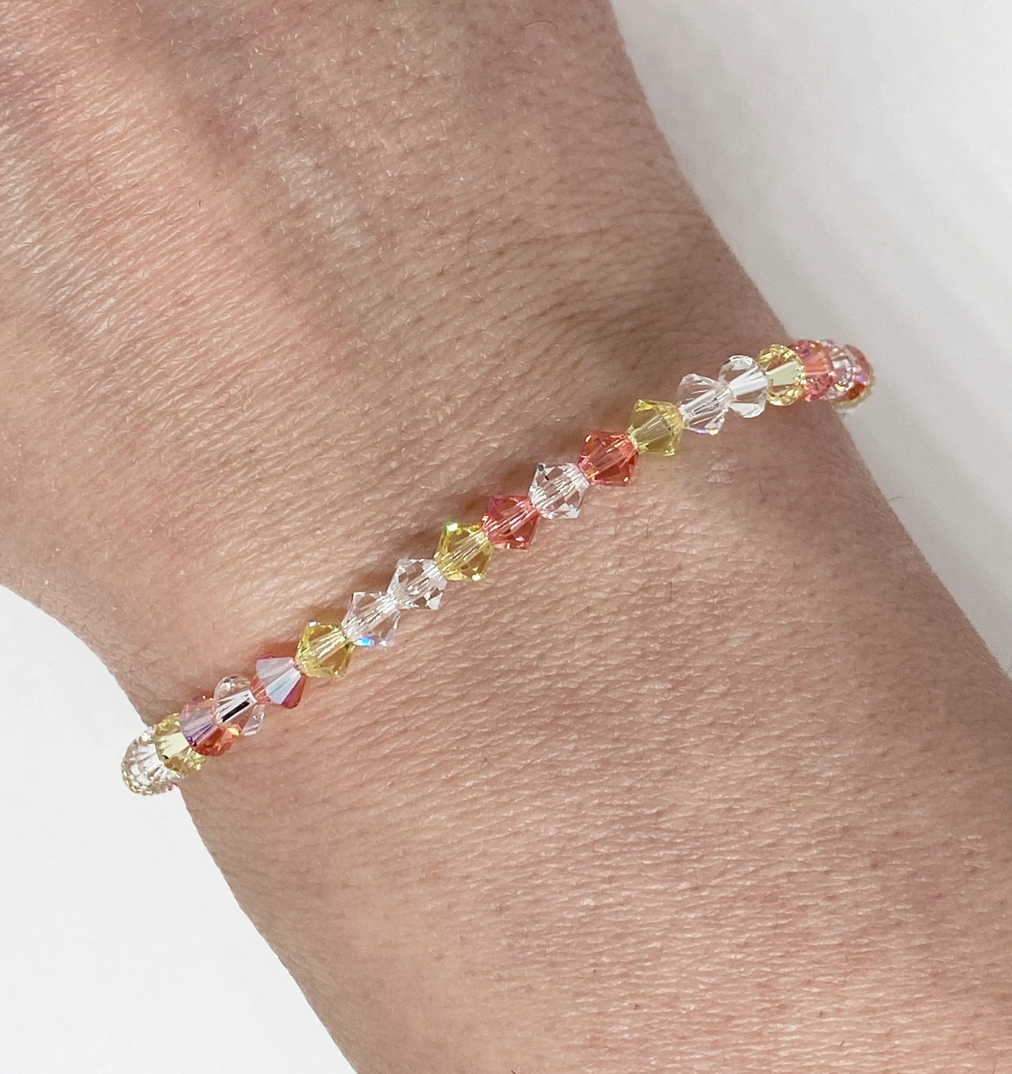 Swarovski Crystal Stretch Accent Bracelet in Peach Bellini - with Rose Peach, Yellow and Clear Swarovski Crystals