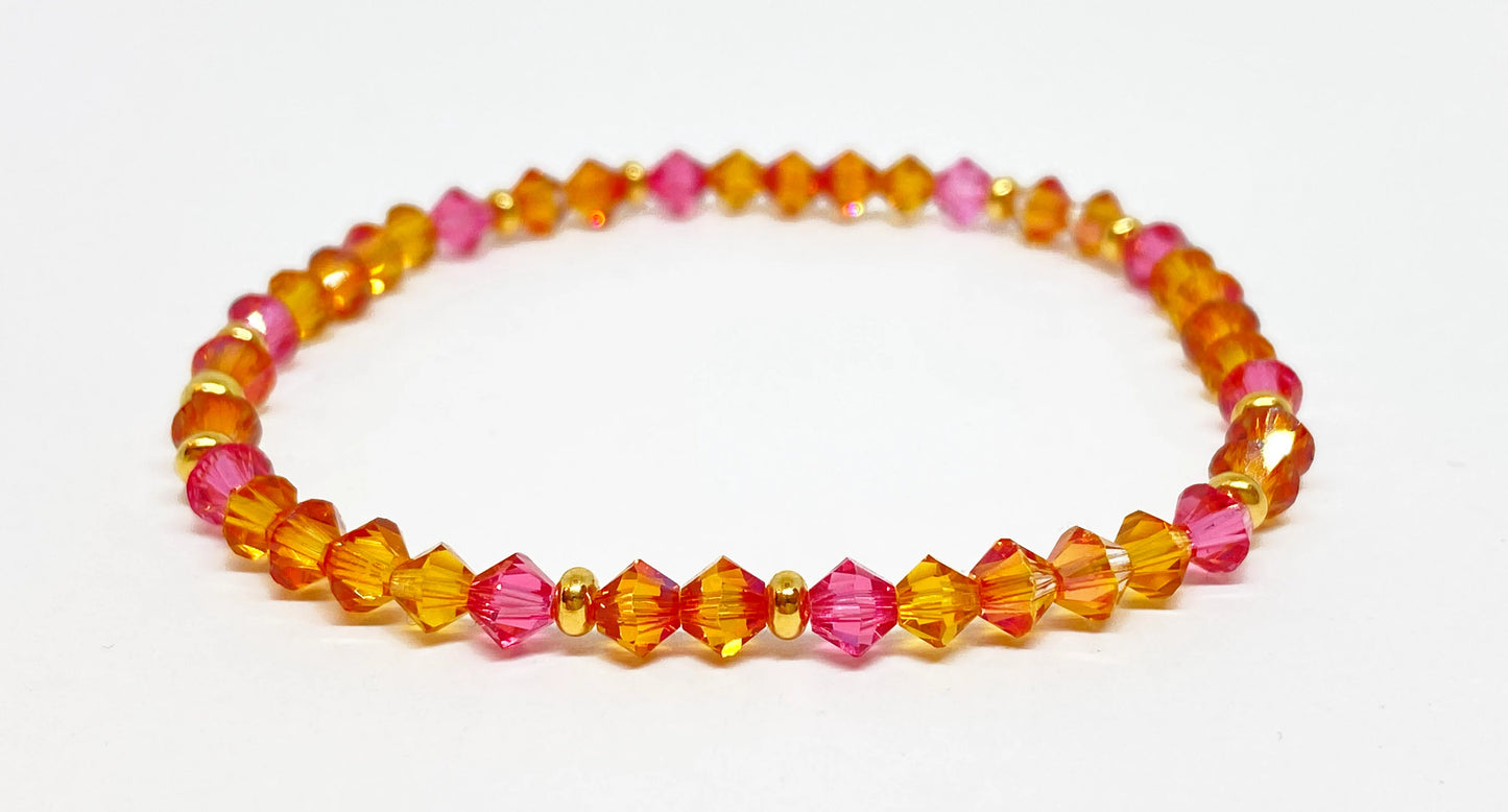 Swarovski Crystal Stretch Accent Bracelet in Sunset - with Astral Pink, Indian Pink, and Topaz Swarovski Crystals